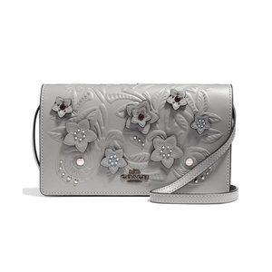 HAYDEN FOLDOVER CROSSBODY CLUTCH W/FLORAL TOOLING